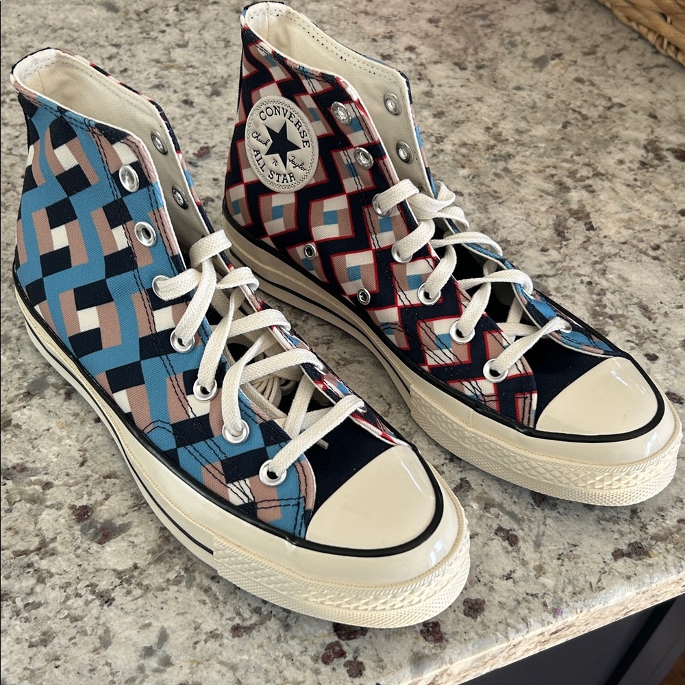 Converse High-Tops size 6 men’s or 8 women’s. Geometric Design